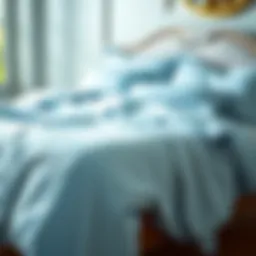 Light blue duvet cover elegantly draped over a queen-sized bed