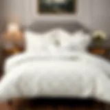 Elegant white pattern comforter set on a neatly made bed