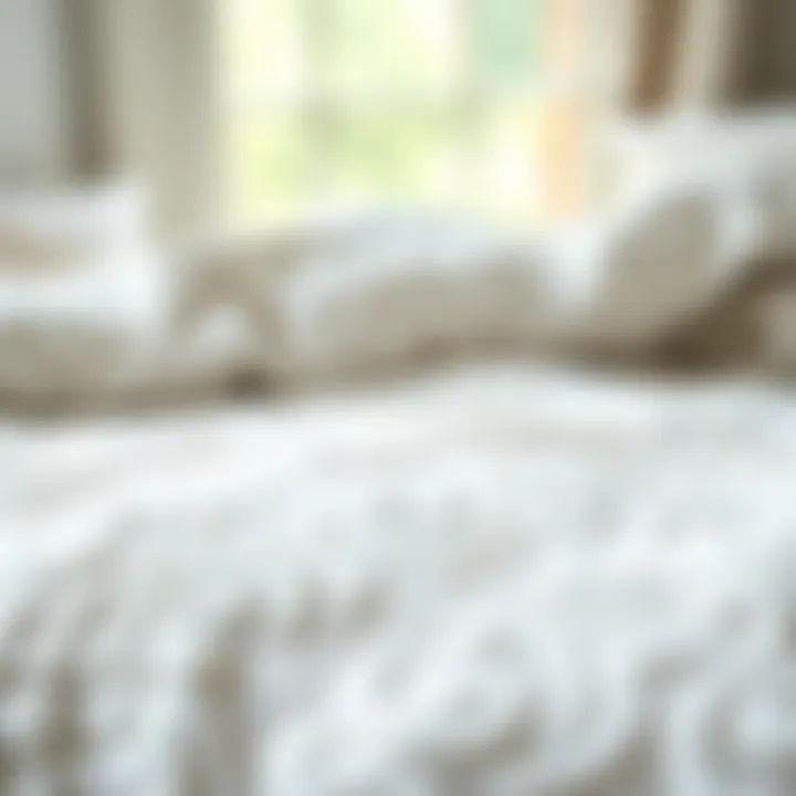 Intricate Patterns on White Comforter Close-up of intricate patterns on a white comforter