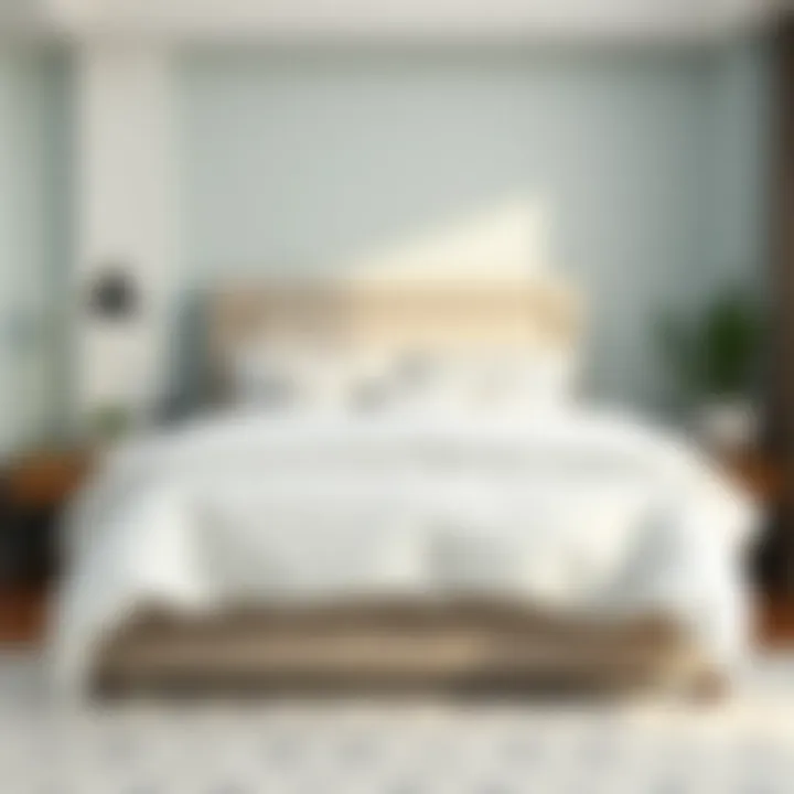 Stylish Bedroom with White Patterned Comforter Stylish bedroom featuring a white patterned comforter