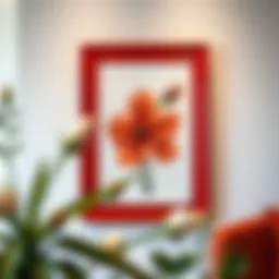 Elegant red frame accentuating a vibrant artwork