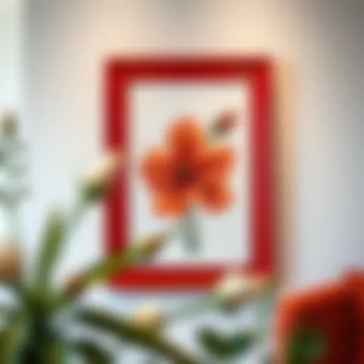 Elegant red frame accentuating a vibrant artwork