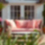 Elegant pink outdoor seat cushions on a patio set