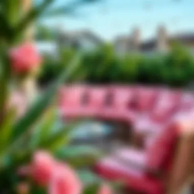 Stylish Outdoor Seating with Pink Accents Stylish outdoor seating with pink accents