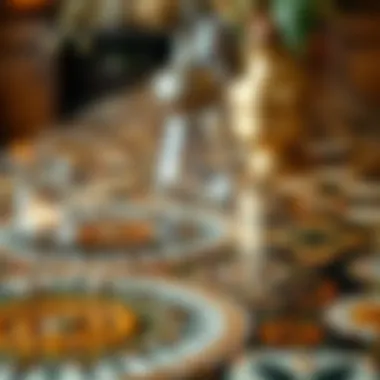 Detailed Design of Bohemian Table Materials Close-up view of a bohemian dining table showcasing intricate patterns and unique materials.