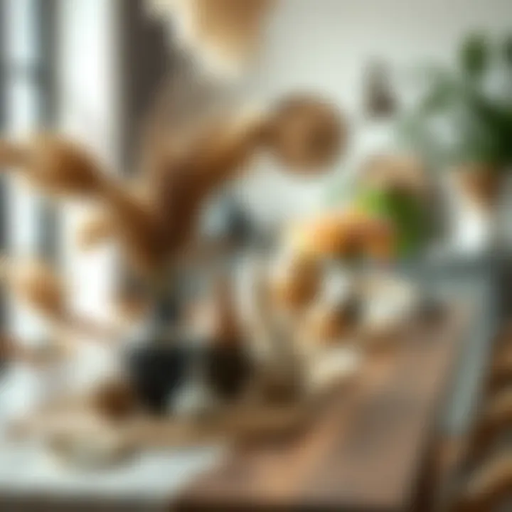 Artistic Decor on a Bohemian Dining Table An artistic arrangement of decorative elements on a bohemian dining table.