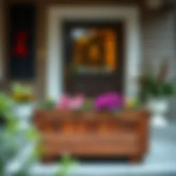 Elegant wooden flower box on a charming front porch