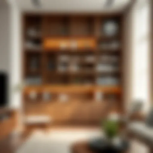 Elegant wooden bookcase blending with modern interior design