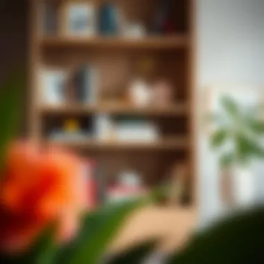 Creative Book Arrangement and Decor Stylish bookcase featuring a creative arrangement of books and decor