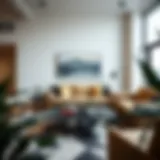 Modern living room furniture arrangement showcasing a stylish sofa and coffee table