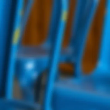 Textural Details: The Finish of Blue Metal Chairs Close-up of the blue metal chair showcasing its texture and finish