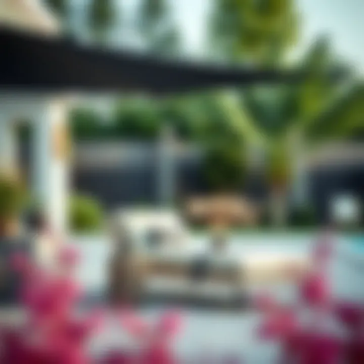 Elegant outdoor chaise longue paired with contemporary shade solutions