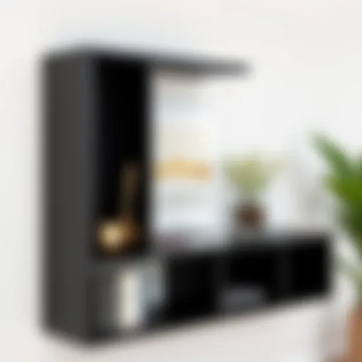 Stylish Black Laminated Wood Shelf Stylish black laminated wood shelf showcasing design versatility