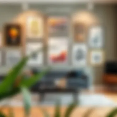 Artistic Framed Arrangement on Gallery Wall Artistic arrangement of framed artworks on a gallery wall