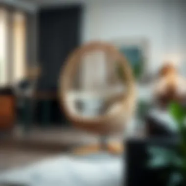 Double egg chair with stand in a modern living space