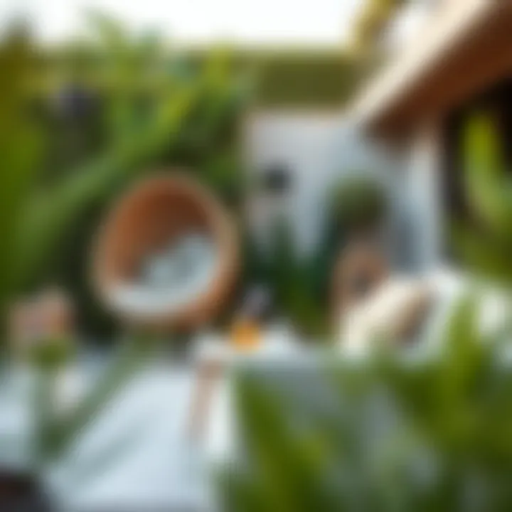 Trendy outdoor setting featuring the double egg chair
