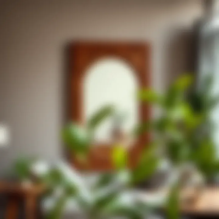 Cozy reading nook featuring an oblong mirror in a rustic wooden frame