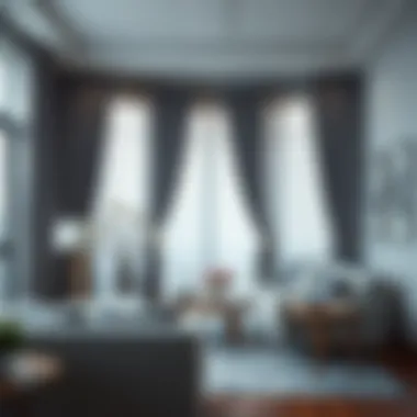 Luxurious Living Room with Gray Curtains Luxurious living room adorned with elegant gray curtains