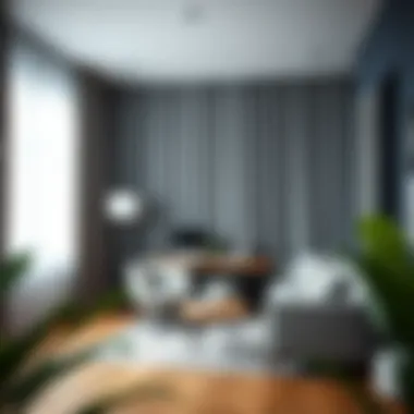 Stylish Office Space with Gray Drapery Stylish office space featuring contemporary gray drapery