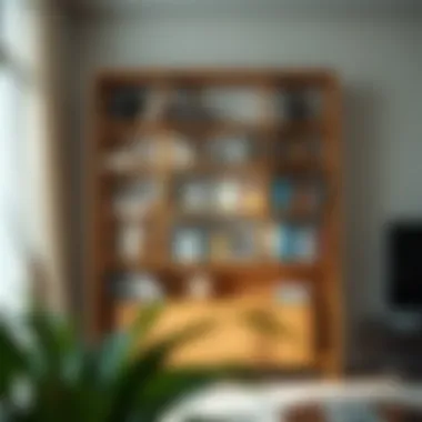 Modern Minimalist Bookshelf A stylish modern bookshelf in a minimalist living room setting