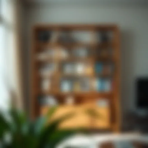 Modern Minimalist Bookshelf A stylish modern bookshelf in a minimalist living room setting