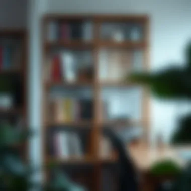 Open Bookshelf in Creative Workspace An open bookshelf designed for both storage and artistic display in a creative workspace