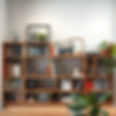 Eclectic Wooden Bookshelf A wooden bookshelf showcasing an eclectic mix of books and decorative items