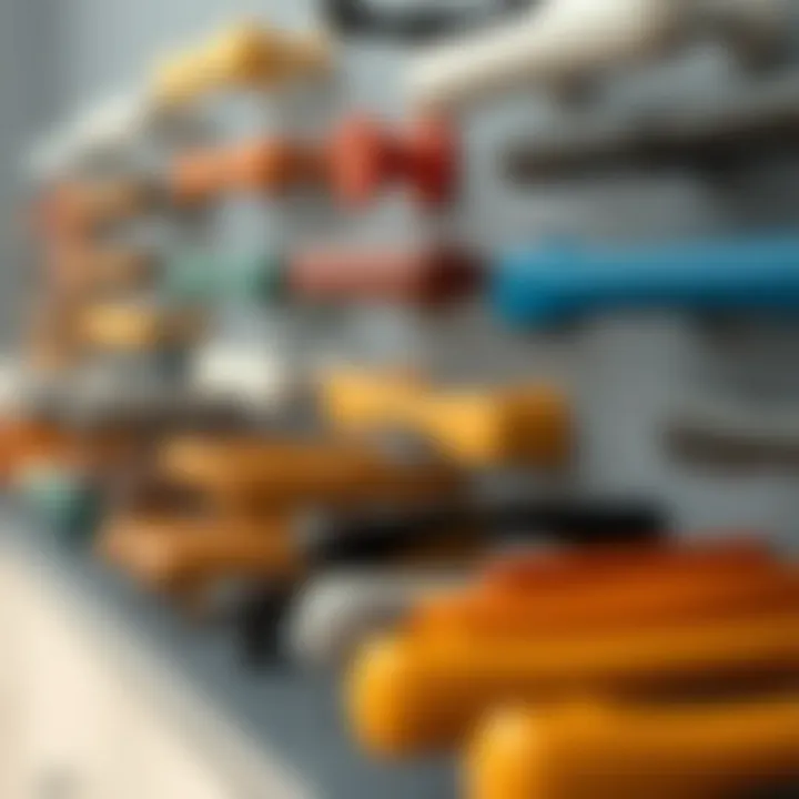 Aesthetic display of different cabinet handle materials and colors