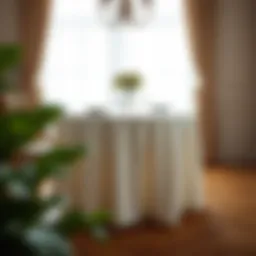Elegant white round tablecloth draped on a beautifully set dining table