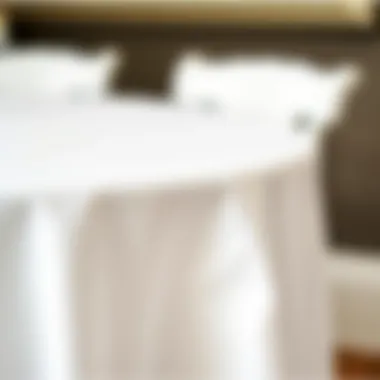 Detailed Close-Up of White Round Tablecloth A close-up of a white round tablecloth highlighting intricate detailing
