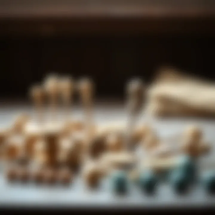 Various types of curtain pins displayed artistically
