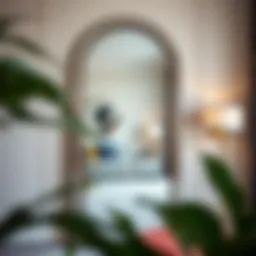 Elegant full body mirror reflecting a stylish room