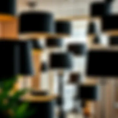 Variety of Large Black Lamp Shades Across Interior Decor Styles Diverse styles of black lamp shades displayed in various interiors