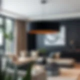 Elegant large black lamp shade in a modern living room