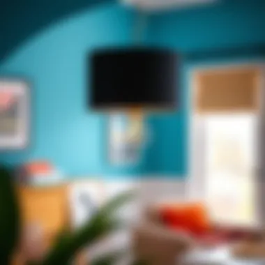Contrast of Black Lamp Shade with Vibrant Interior Stylish black lamp shade paired with bright decor