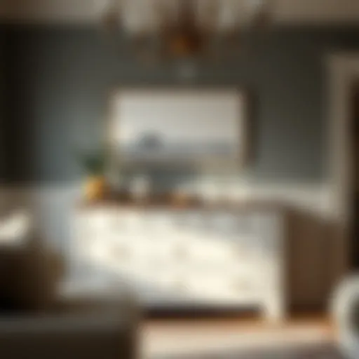 Elegant rustic white chest of drawers in a cozy living room setting