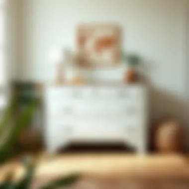 Rustic white chest of drawers styled with decorative accessories