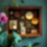 Artistic arrangement of a shadow box featuring vintage memorabilia