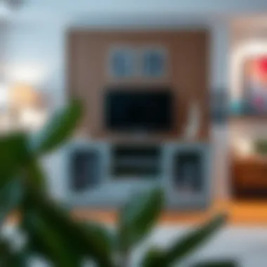 Elegant short DVD storage cabinet in modern living room