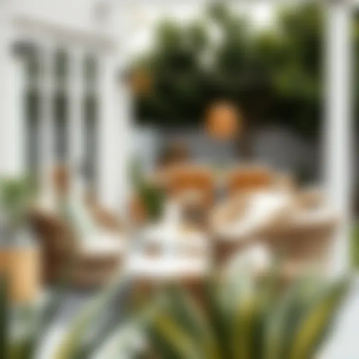 Cozy small rattan patio set with cushions in a contemporary outdoor space