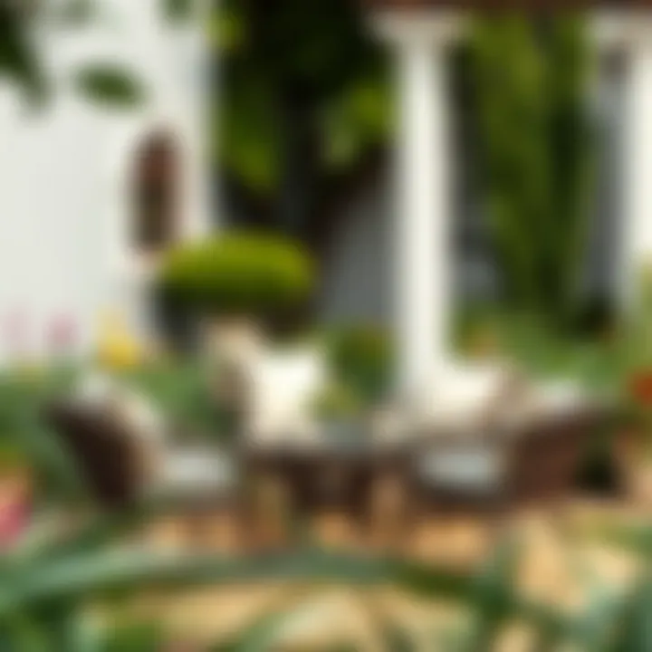 Elegant small rattan patio set in a garden setting