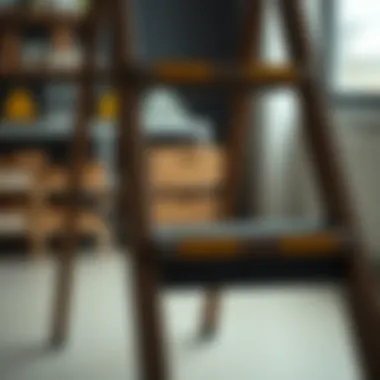 Close-up of safety features on a three-tier ladder