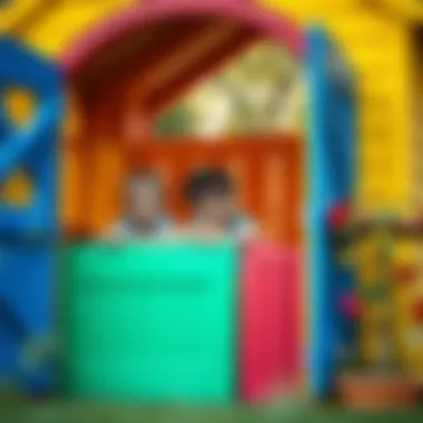 Children enjoying imaginative play in a brightly colored playhouse