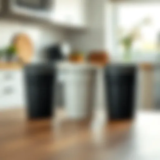 Stylish Trash Can Trio in Modern Kitchen Setting Stylish trash can trio in modern kitchen setting