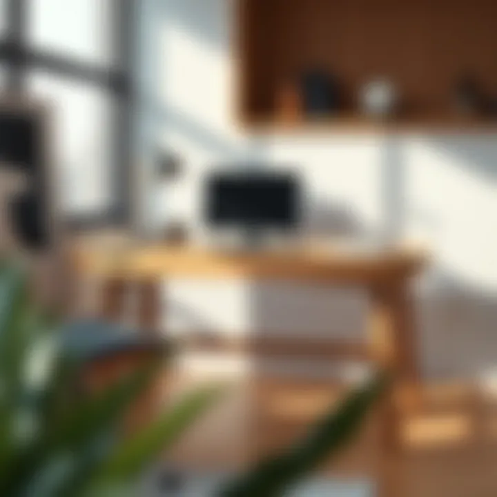 Stylish Minimalist Wooden Desk A stylish wooden desk showcasing minimalist aesthetics