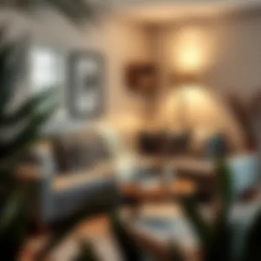 Cozy Corner with Decorative Grey Sectional Cozy corner featuring a grey L-shaped sectional couch with decorative pillows