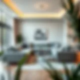 Modern Living Room with Grey Sectional Elegant grey L-shaped sectional couch in a modern living room