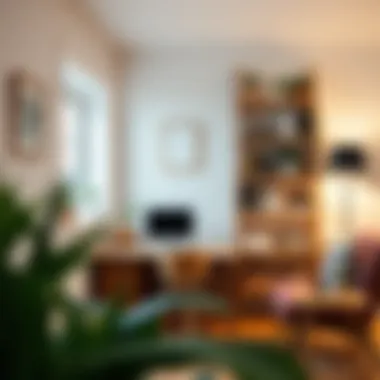 Cozy Home Office with Light Oak Ladder Shelf Charming light oak ladder shelf in a cozy home office