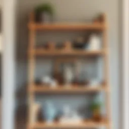 Elegant light oak ladder shelf showcasing decorative items