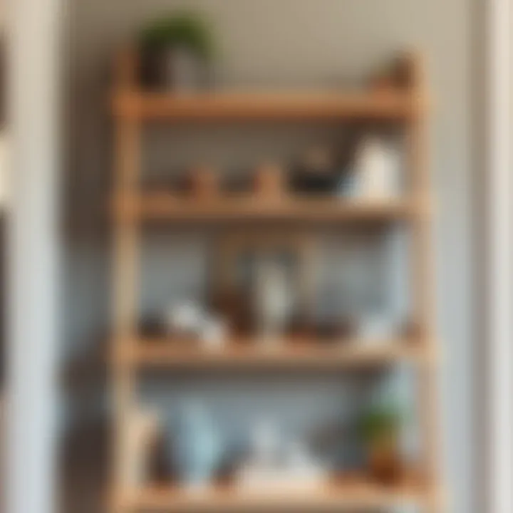 Elegant Light Oak Ladder Shelf Elegant light oak ladder shelf showcasing decorative items